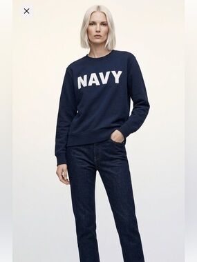 H&M Navy Blue Crewneck Cotton Sweatshirt Size Small